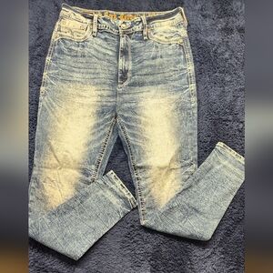 ROCK REVIVAL RED RIO SZ 34W×32L CURVY SKINNY HIGH RISE STONEWASH BLUE JEANS EUC